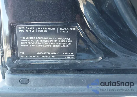 2010 Saab 9-3 z USA, uszkodzony, nr VIN YS3FA4CY9A1607437